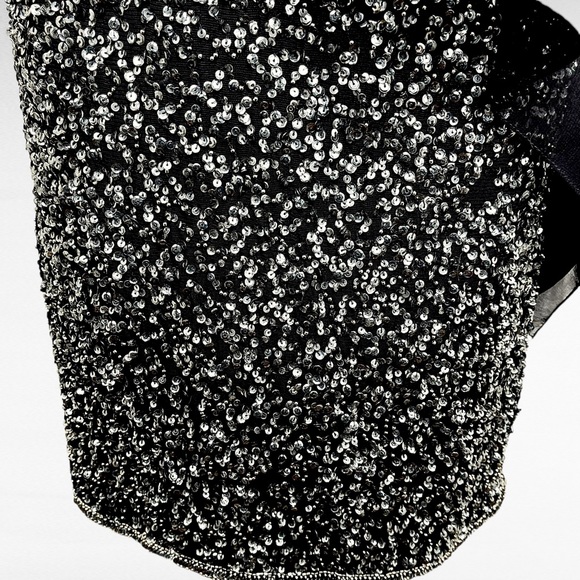 JKARA Black Asymmetrical Sequin Cocktail Evening Dress Size 10 - Picture 4 of 11